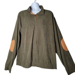 Hengsheng Jeans Corduroy Pullover Olive Green‎ Tan Elbow Patch Long Sleeve XXXL
